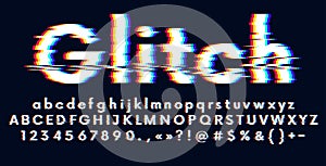 Digital glitched alphabet distorted screen error effect, Latin uppercase and lowercase letters Glitch typeface, vector