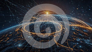 Digital Global Network Visualization at Sunrise