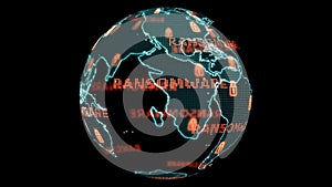 Digital global world map and technology research develpoment analysis to ransomware photo