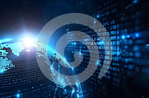 Digital globe with binary code patterns representing global data transfer