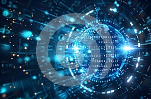 Digital globe with binary code patterns representing global data transfer