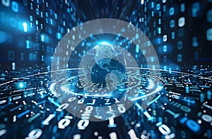 Digital globe with binary code patterns representing global data transfer