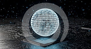 Digital Globe: Binary Code Sphere on Microchip