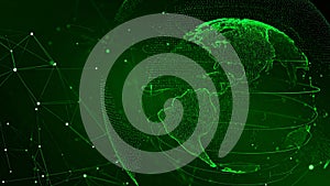 Digital globe with connected network, data visualization, and technology concept.