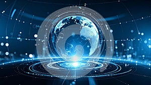 Digital globe with data visualization, representing global network and technology