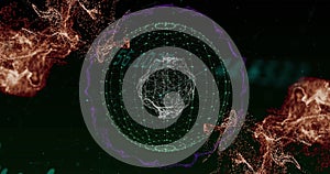 Digital globe displaying in center, surrounded by abstract data patterns