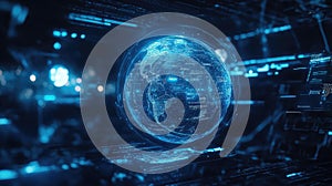 Digital globe displaying data across a global network