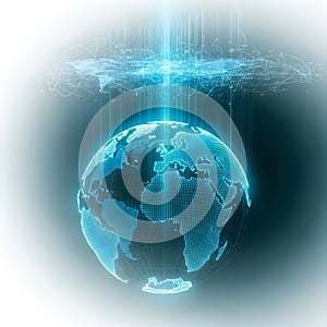 Digital globe with interconnected data streams and binary code