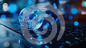 The digital globe on keyboard..AI generated image