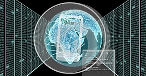 Digital globe with network connections and data processing image over code