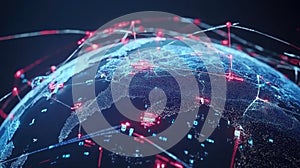 A digital globe with network connections represents the global iot network, showcasing interconnected devices and data flow