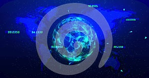 Digital globe with programming code and data processing image over grid background