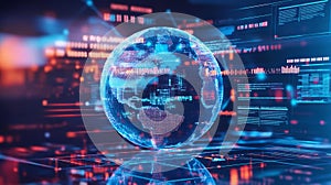 Digital globe representing global connectivity and data visualization, showcasing vibrant colors and technology elements