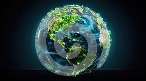 Digital globe showcasing global carbon credit markets, green investments worldwide, Ai Generated