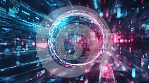 Digital globe sphere visualizing global data network