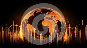 Digital Globe Surrounded By Orange Binary Data Visualization And Abstract Connectivity Lines