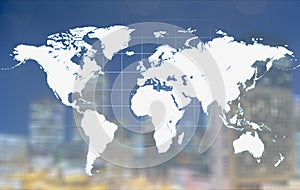 Digital glowing world map on background