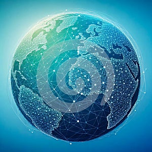 Digital Glowing Earth Sphere Visualization Represents Worldwide Global Network Connectivity And Complex Data Communication Flow