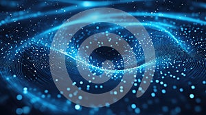 Digital glowing particles creating abstract wavy network background