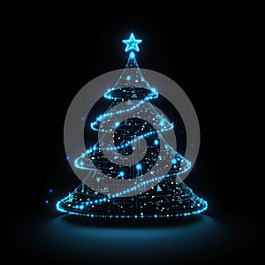Digital Glowing Tech Christmas Tree on Black Background