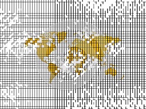 Digital golden map of the world with pixels