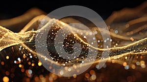 Digital golden mesh creating an abstract technology network