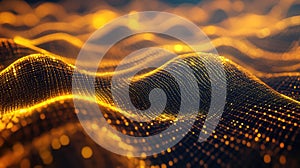 Digital golden waves creating abstract data networking background