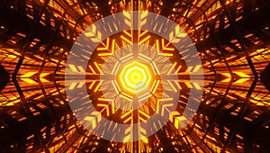 Abstract symmetrical star shape with glowing neon geometric light effects.