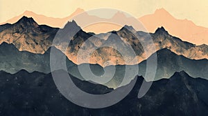 A digital graphic highlighting the silhouettes of multiple mountain ranges each with its own distinct shape and lines.