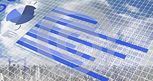 Digital graphs and binary code overlay signify data analysis