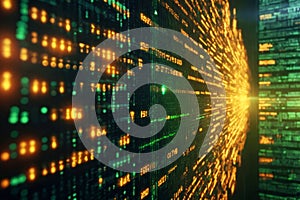 Digital green interface with pixelated data stream