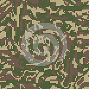 Digital green khaki camo, seamless pattern. Military camouflage, texture. Soldier  fabric textile print designs. Vector