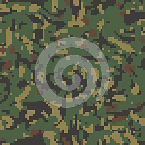 Digital green khaki camo, seamless pattern. Military camouflage, texture. Soldier fabric textile print designs. Vector