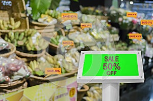 Digital Green Screen Mockup Show Discounted Promotional Offers, In supermarkets of department stores