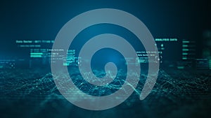 Digital grid with data nodes, lines, and binary code represents blockchain technology network connection, Artificial intelligence
