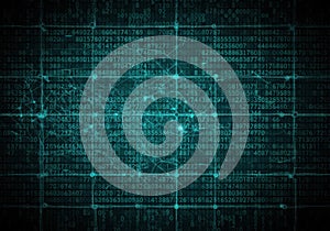 Digital grid network with glowing nodes and binary data streams