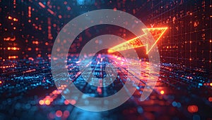 Digital Growth Arrow in Abstract Data Stream