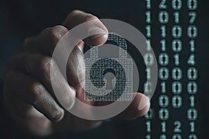 Digital Hand Holding a Glowing Security Padlock