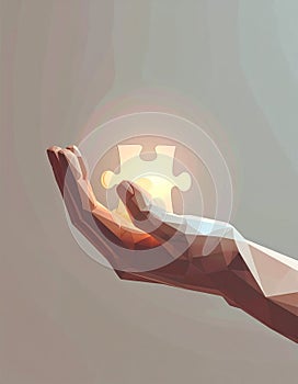 Digital Hand Holds Glowing Puzzle Solution