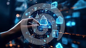 Digital Hand Interacting with Futuristic Cloud Computing Interface Network Technology Web Data Server Global