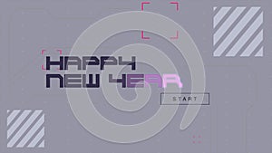 Digital Happy New Year text on screen with HUD elements