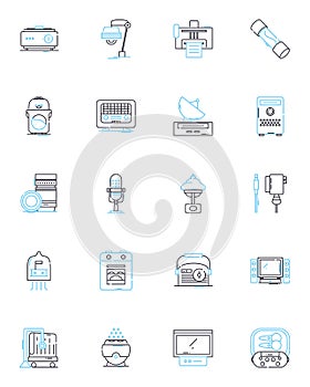 Digital hardware linear icons set. Processor, Motherboard, Graphics, Sound, Memory, Hard drive, Monitor line vector and
