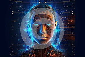 Digital head, artificial intelligence concept made with Generative Al