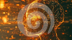 Digital head processing data with artificial intelligence concept