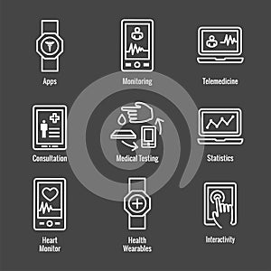 Digital Health Icon Set with Wearable Technology Web Header Banner
