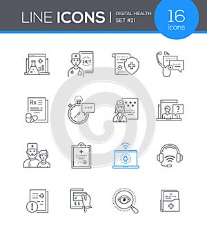 Digital Health - line design style icons set