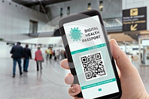 Digital health or Vaccination passport on a mobile phone allowing travel