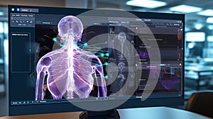 Digital healthcare. Hologram of lungs and brain. Virtual screen, medical technology and network concept. Artificial