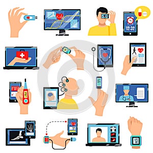 Digital Healthcare Technology Icons Set
