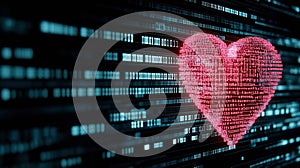 Digital Heart on Binary Code Background Representing Technology and Love